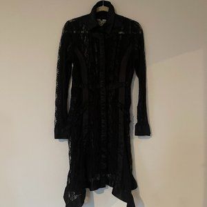 COMME DES GARCONS Black Lace + Satin Button Up Dress - Rare